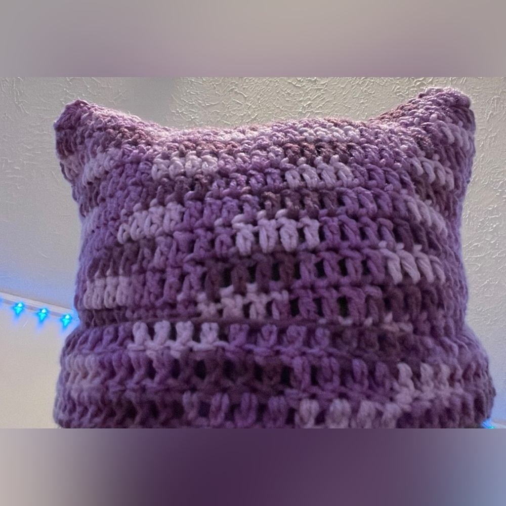 Handmade crochet cat ear beanie 💜🧶